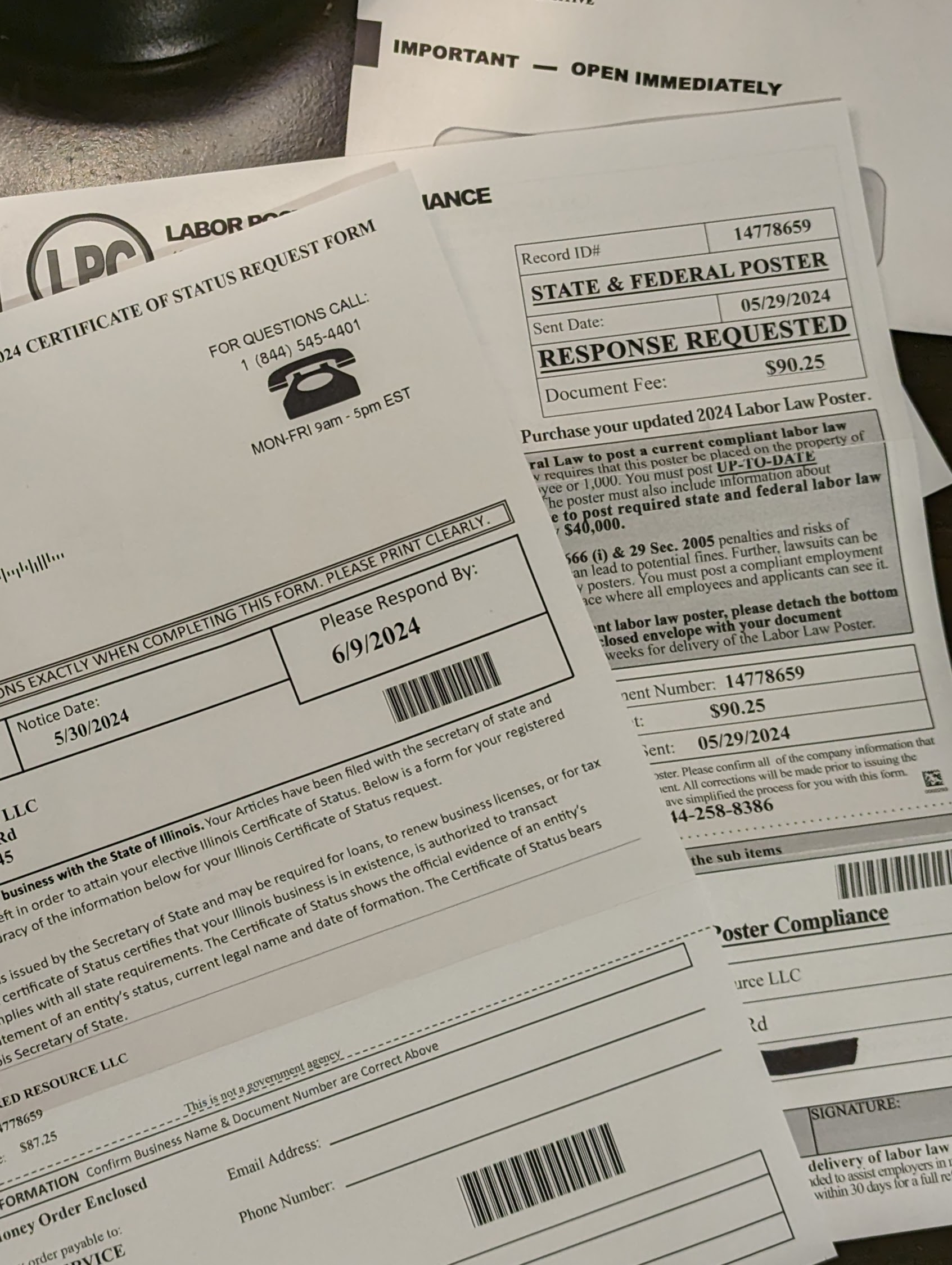 Photo of the two letters referred to in the blog, indicating their bold text and deadline for response.